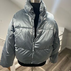 Metallic Silvery blue Puffer Jacket never worn.